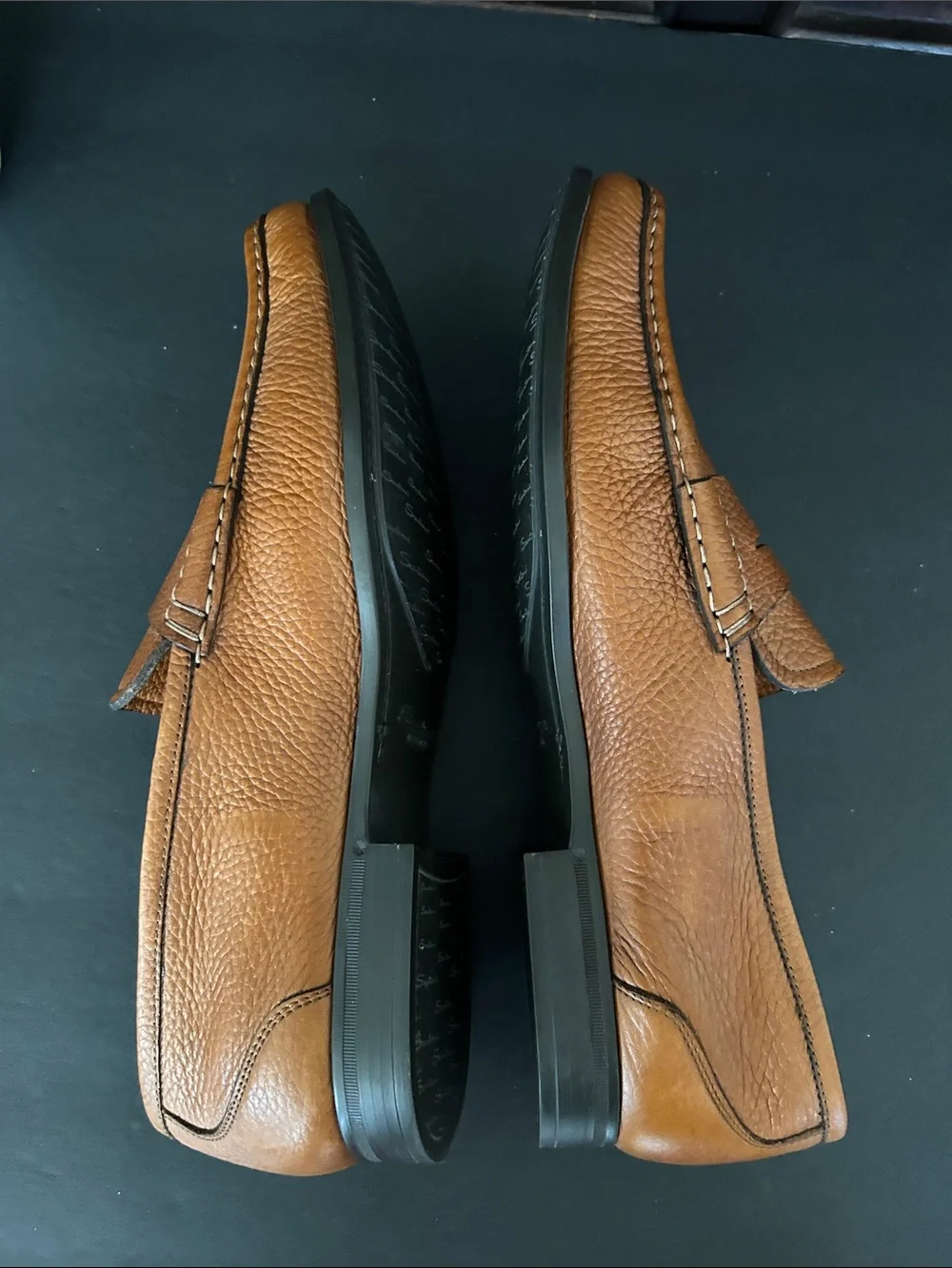 Santoni Men's Cognac Pebbled Leather Penny Loafers